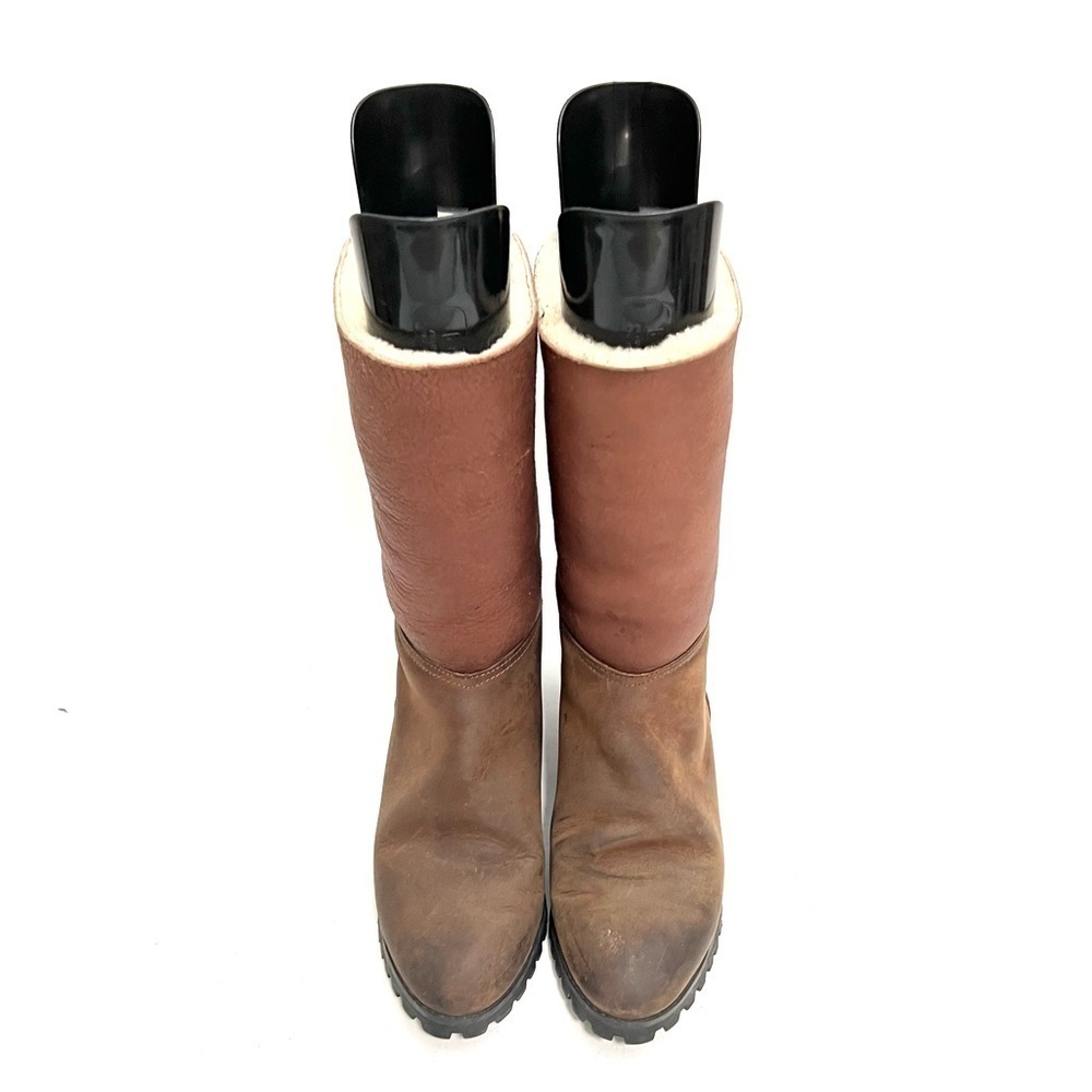 Vintage Y2K women’s brown nubuck leather fleece lined buckle winter boots - Picture 3 of 9
